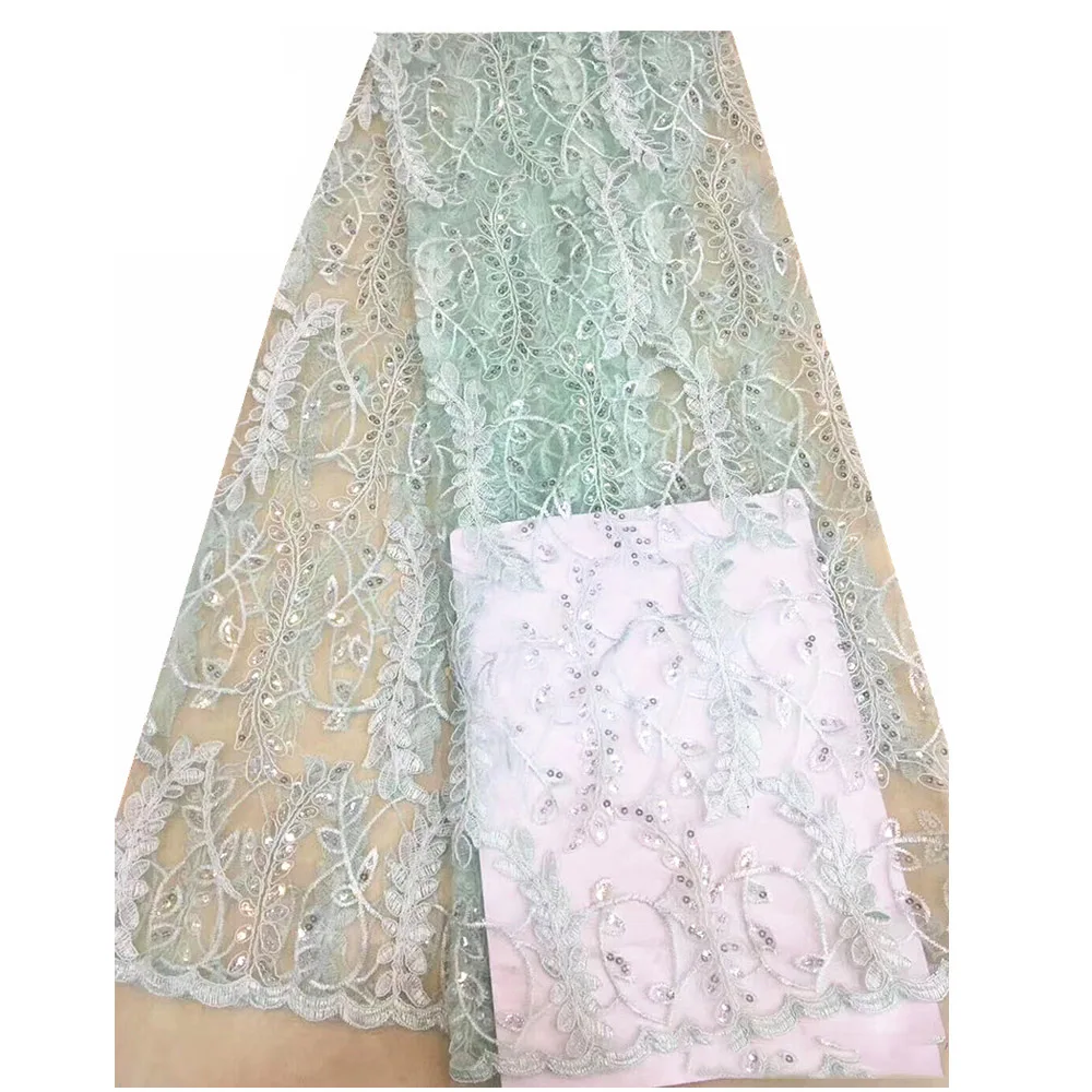 

Beautifical french mesh dressing sequins african net lace water green tulle ML1N787, Can be customized