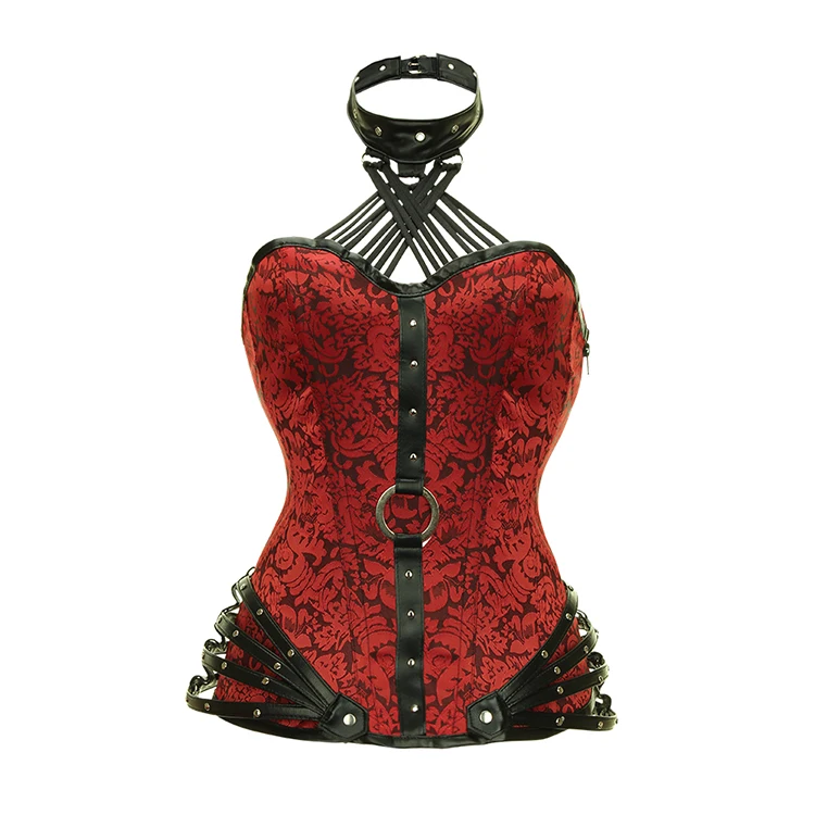 

13 Steel Boned Gothic Corset Halther Neck Steampunk Overbust Corset Bustier, As show