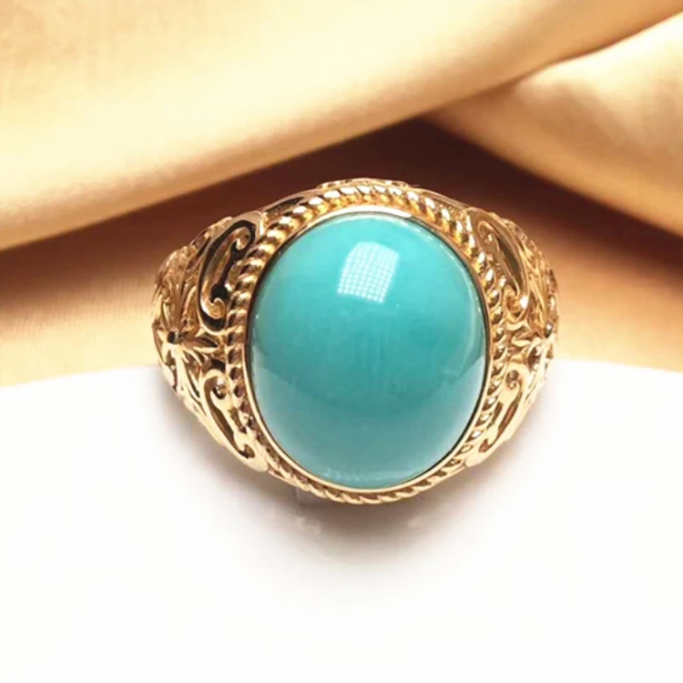 

gemstone royal jewelry 18k gold natural turquoise ring for women engagement wedding ring jewelry