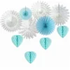Wholesale Blue White Backdrop Hanging Tissue Paper Fan Honeycomb Outdoor Mariage Wedding Decorations