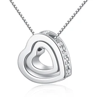

Free shipping Mexican Style Silver Double Heart Pendant Necklace N01