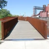 Wooden handrail rustic red metal pedestrian bridge for garden