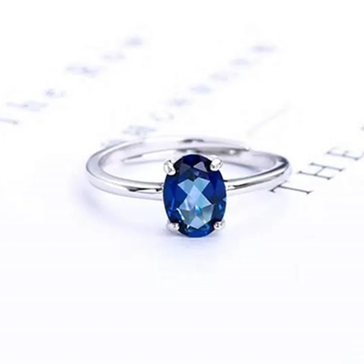 

Best selling simple 925 sterling silver natural Swiss blue topaz adjustable jewelry ring factory direct sales