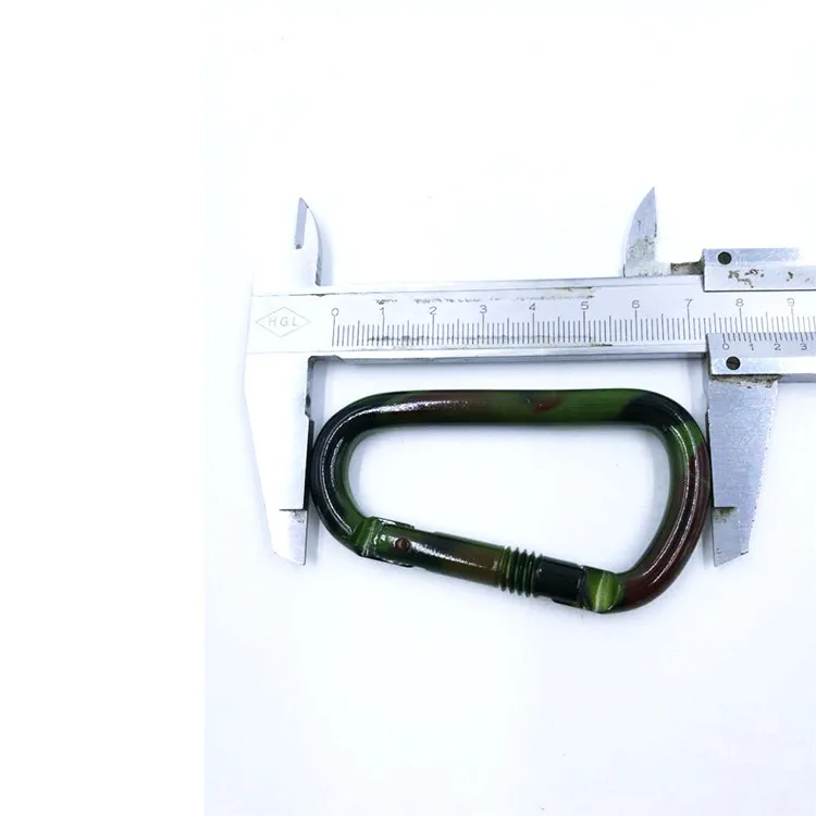 High Quality D-Shaped Carabiner Hook, Army Green Camouflage Aluminum Snap Clip for Outdoor Hammock, Hiking