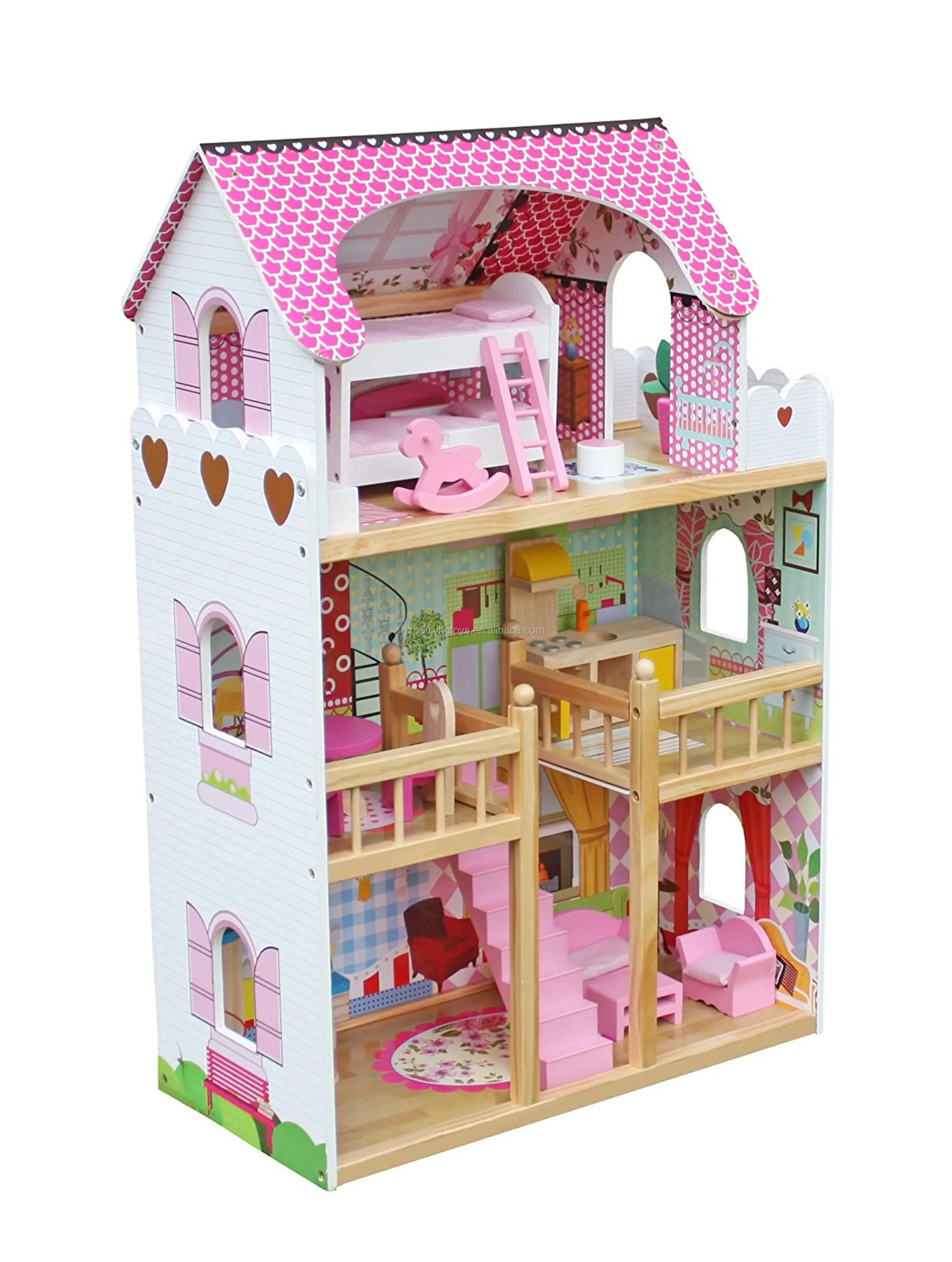 
Colorful MDF material three layers wooden kids doll house 