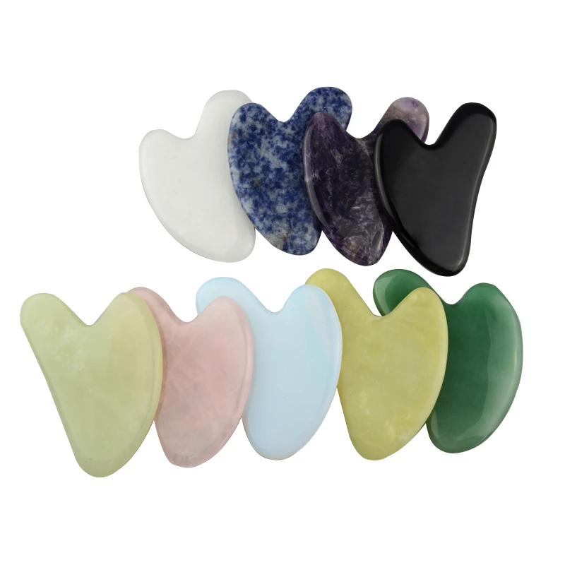 

Guasha Board Massage Tool Scraping Gua Sha Stone Quartz Facial Natural 100% Natural Jade Multi-function Beauty Tool, Green/rose/black/blue/purple ect