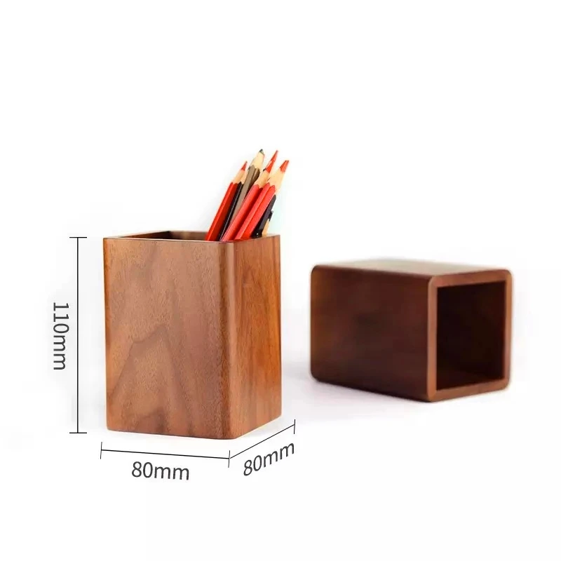 Custom High Quality Creative Walnut Wood Brush Pot Stationery Storage USB Charge Pen Holder