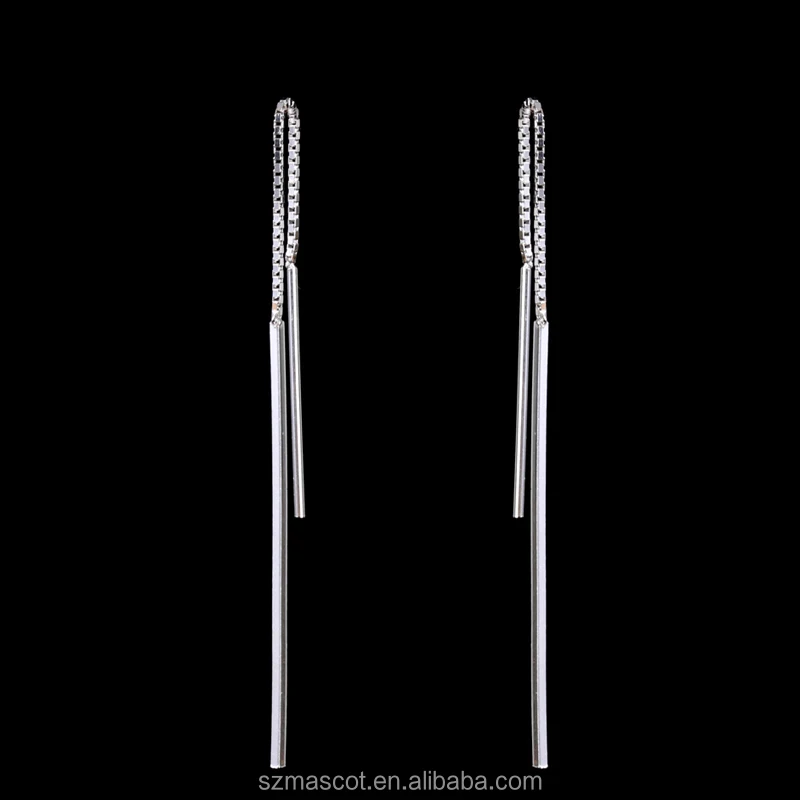 

Fashion Simple Sterling Silver Bar Threader Earrings, White