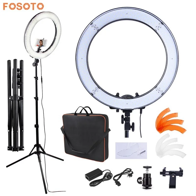 FOSOTO RL-18 18 Camera Photo Studio Phone Video Dimmable photographic 55W 240 LED 5500K Ring Light Lamp&Tripod Stand Mirror