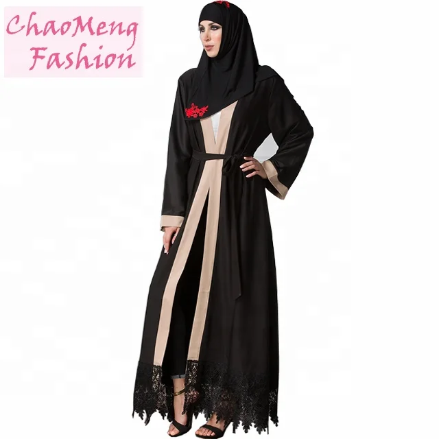 

1513# Black front open abaya ethnic clothes women kaftan 2018 islamic clothing