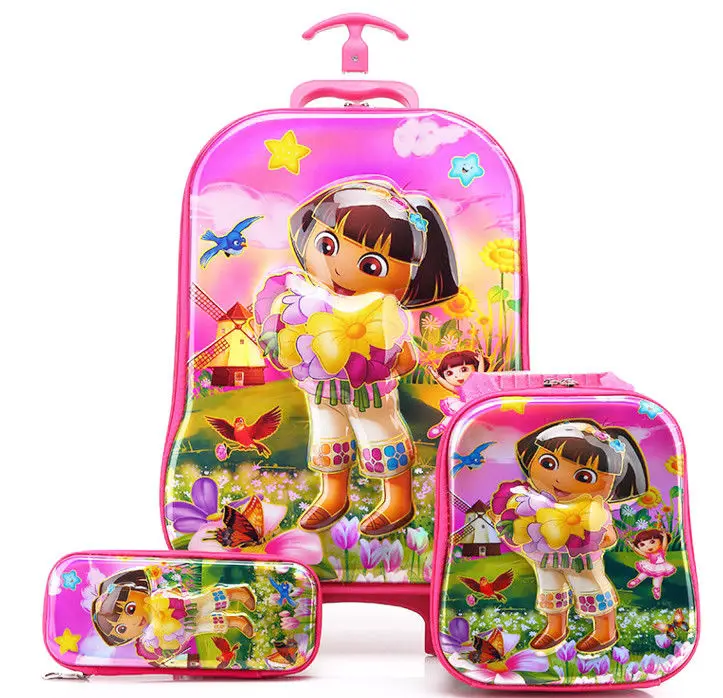 

Fashion Designs Student Trolley Rolling cartoon Kids Back To School Bag Set, Cartoon kids school trolley bag