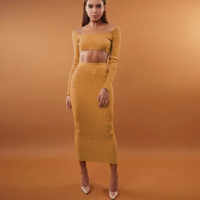 

F20271A Women' winter long sleeve round neck two-piece dress two-piece dressES for women, White;yellow;burgundy;green;black;apricot