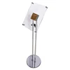 clear POP Acrylic Metal Floor Standing Brochure Holder Magazine Display Stand with Metal Round Bass