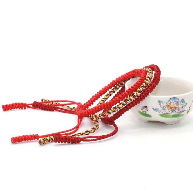 

2017 Red Color Tibetan Buddhist Handmade Knots Lucky Rope Macrame Bracelet Size Adjustable Same Model As Leonardo DiCaprio, Any other colors you want