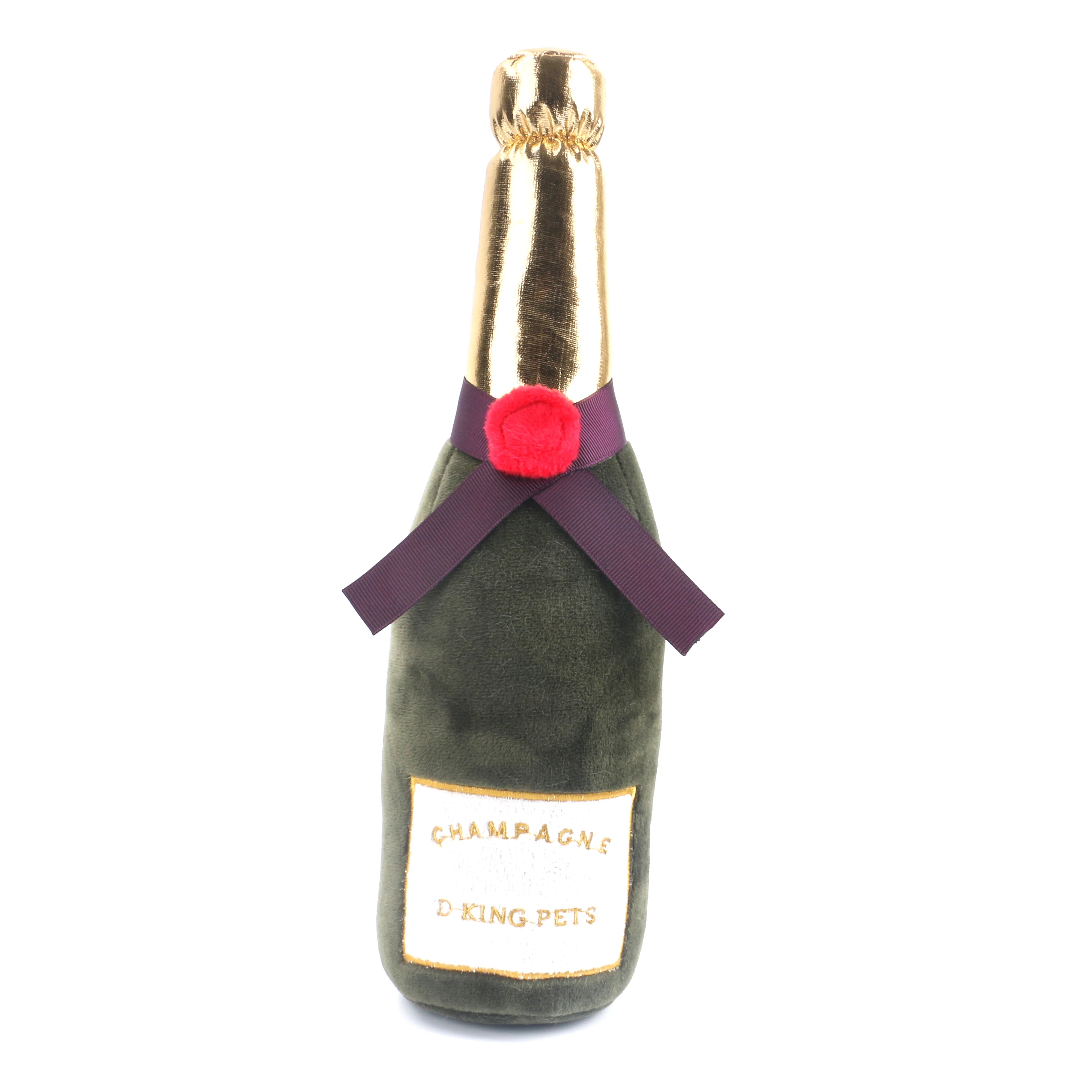 

Parody Sparkling Wine Bottle Stuffed Squeaky Plush Dog Toys, Customized