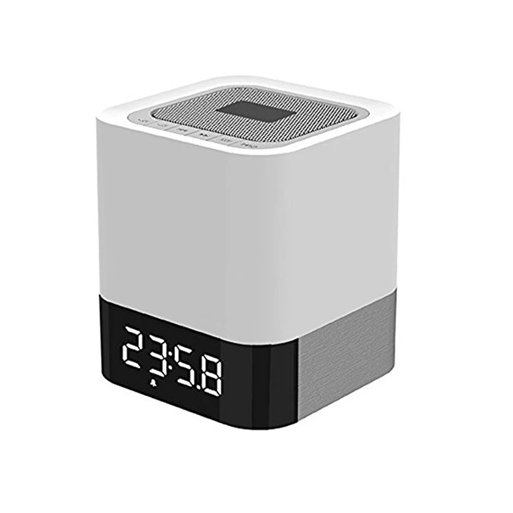 

Hot Selling Hifi Subwoofer Portable bluetooth Wireless LED Light Speaker with Built-in Alarm Clock, White