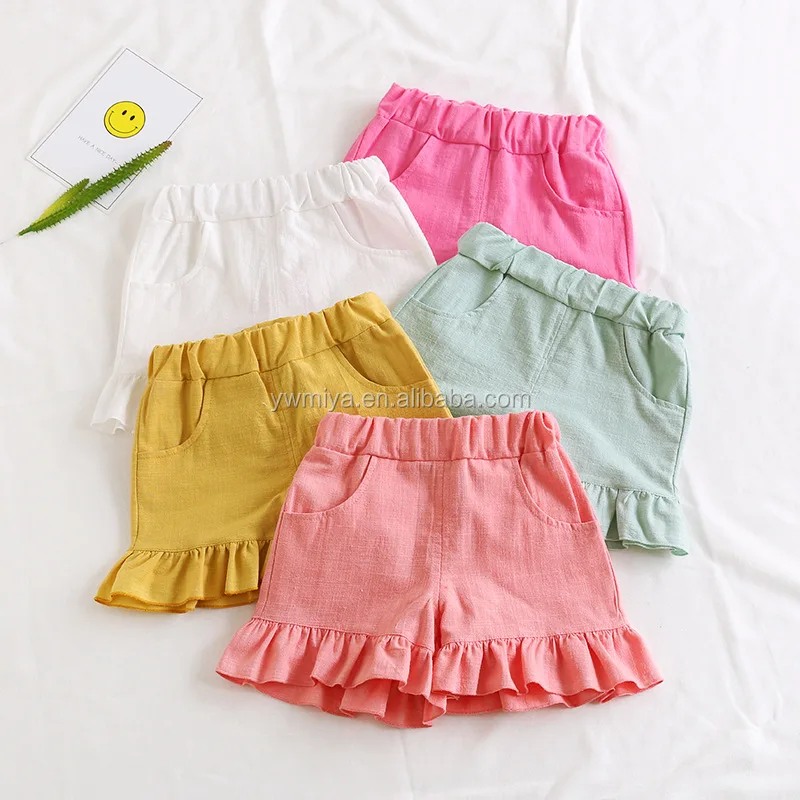 

2019 Cute baby girls multi-color ruffle shorts wholesale girls boutique cotton jeans shorts instock items, Picture show