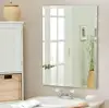 Rectangle Beveled Frameless Wall Mirror with Polished Edge and Hooks for Bathroom