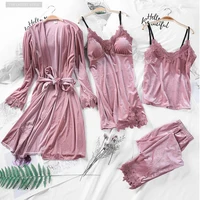 

Autumn and Winter Gold Velvet Pajamas Set Women's Harness Nightdress Sexy Bathrobe