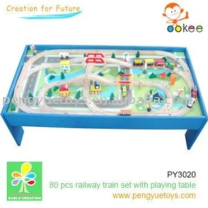 80 piece wooden train set with table