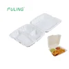 eco large 3 section molded hinged lid disposable takeaway food packaging clamshell food container