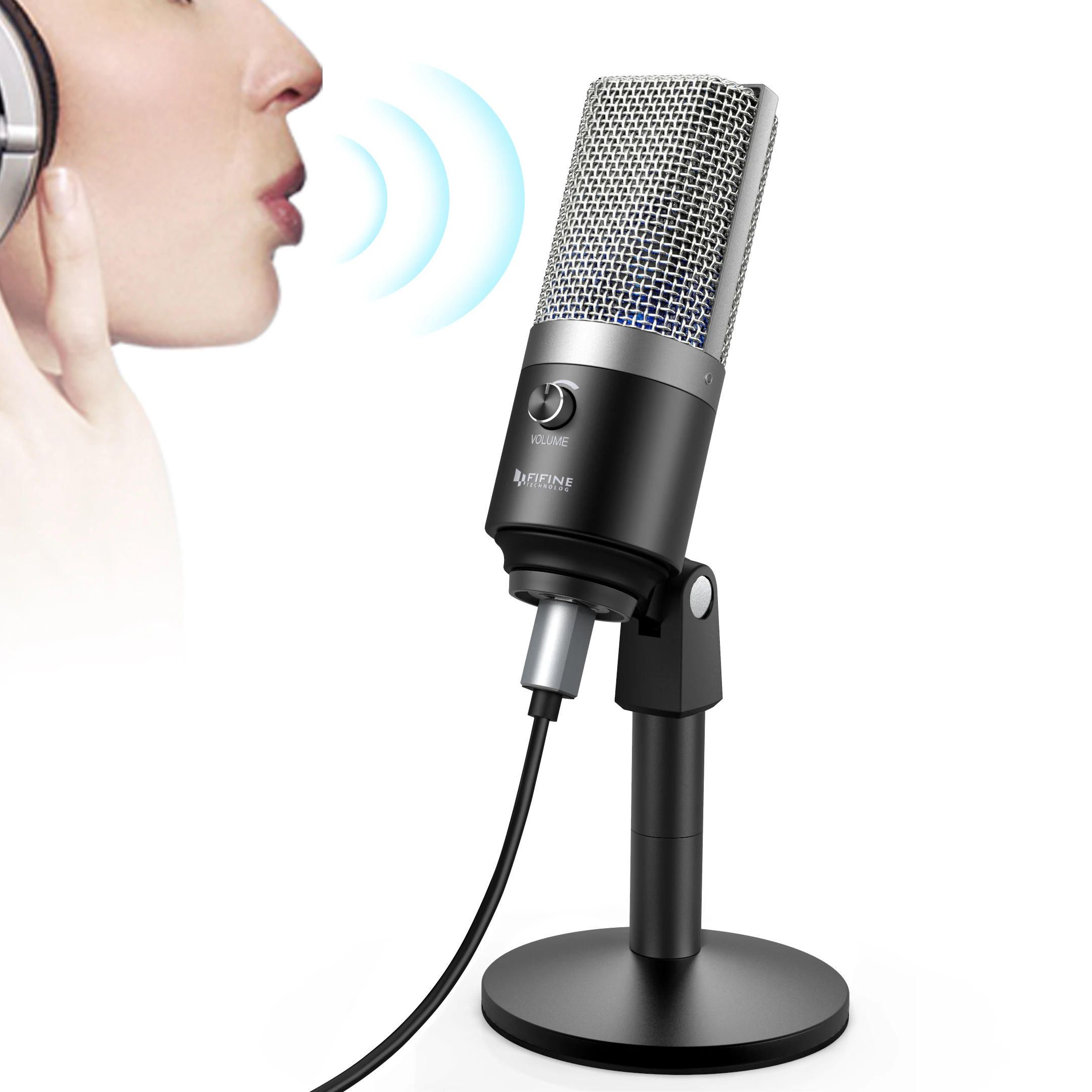 

Hot Sell Studio Microphone With stand Usb Cable,Professional Condenser Microphone for Gaming Recording Conference Microphone, Black+silver