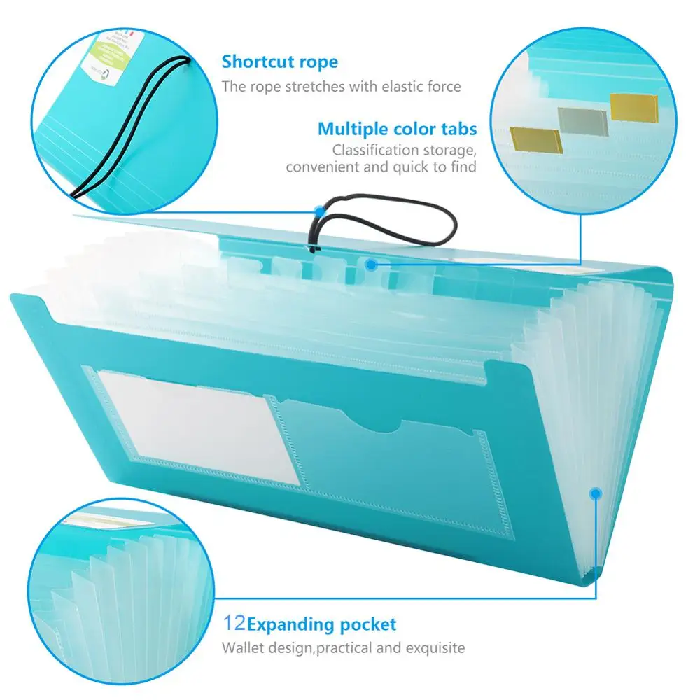 
13 Pockets Expanding File Folder Accordion File Organizer Document Files Folder with Lablels Small PP wallet 