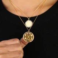 

geometric round coin pendant gold plated cz eye rainbow moon star lighning 2019 summer new necklace