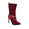 Sexy lady red pointed knee Women Winter Boots High Top Boot Women shoes large size