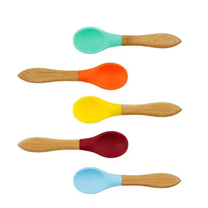 

High Quality Food safety Bamboo silicone colored royal cutlery set for table ware spoon for toddlers, Natural and carbonizted