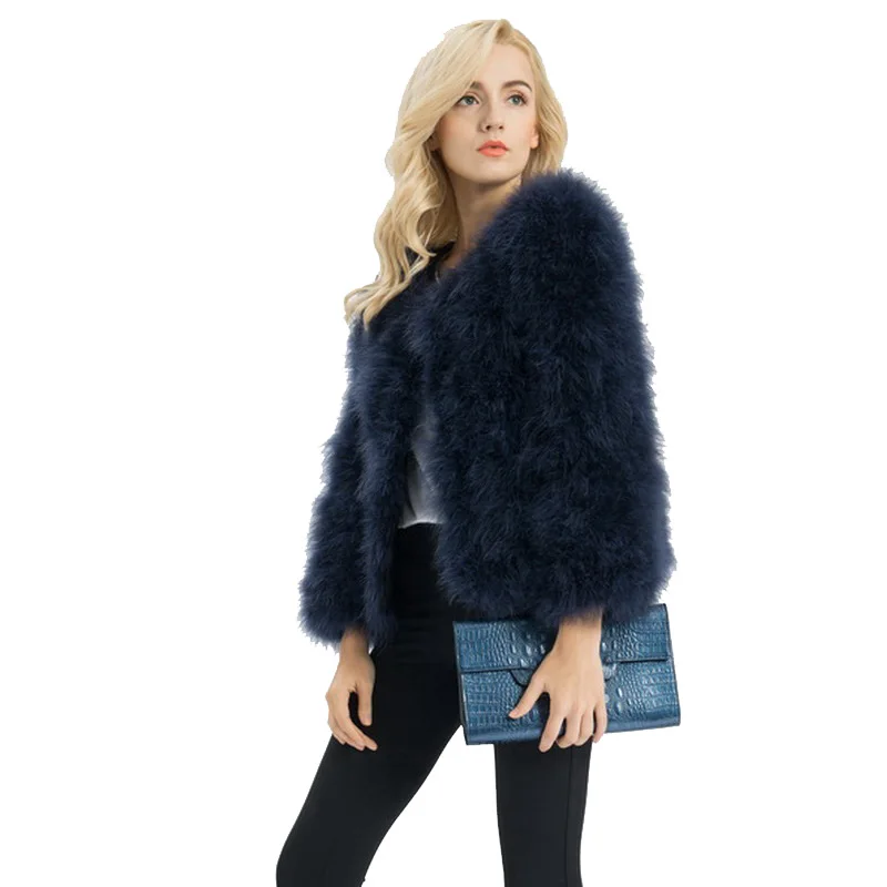 

Women Real Fur Coat Genuine Ostrich Feather Fur Winter Jacket Top Quality Overcoat, Customized color