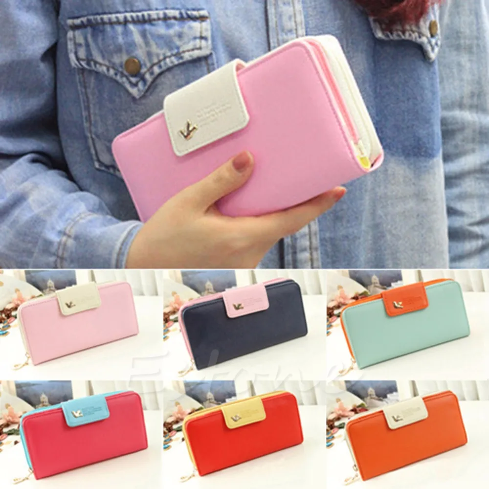 L155 Free Shipping New Women PU Leather Buckle Long Purse Clutch Cute Button Wallet Bag Card