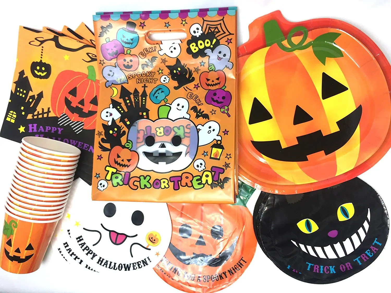 halloween theme party supplies collection for 6 guests plates napkins cups pumpkin ghost cat treat