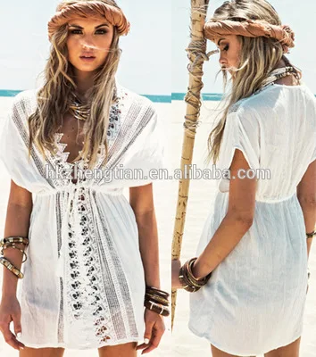 

Clothing bestdress apparel Summer women long tops walson White CROCHET Beach COVER UP Bohemian Gauzey Sheer Kimono Tunic Blouse