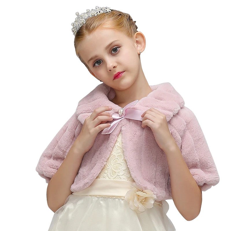 

High Quality Boutique Pearl Fur Jacket Kid Outerwear Winter Autumn Coat With Ribbon Belt PJ007