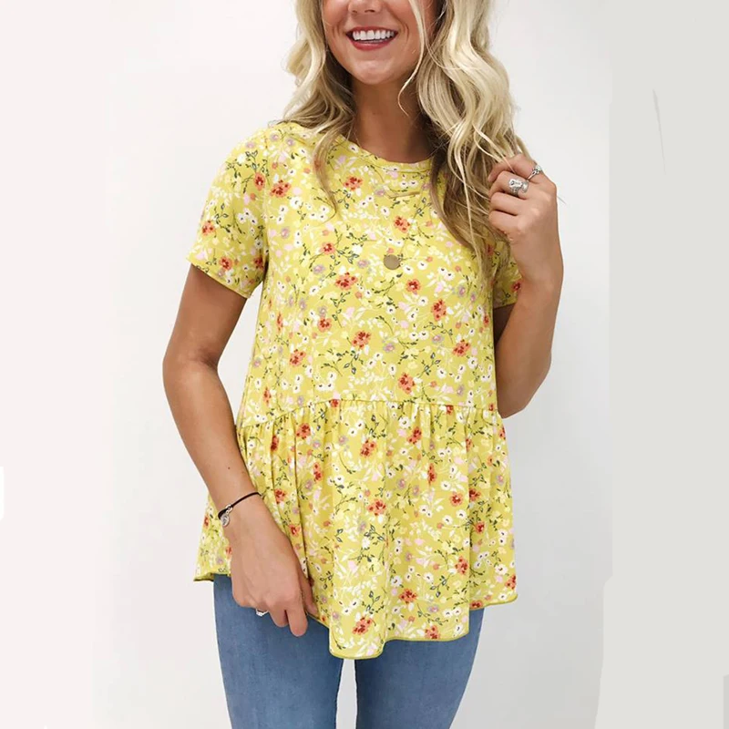 Hot Sale 2019 Summer Women Cotton Top Fashion Short Sleeve Floral ...