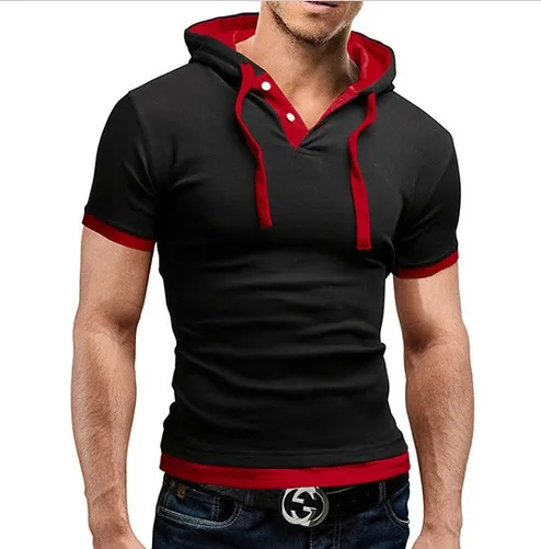 

Hot Sale 8 Color M-5XL Mens Casual Shirt Short Sleeve Slim Fit Casual Clothing Hooded Tops Summer Male T Shirt EDT08