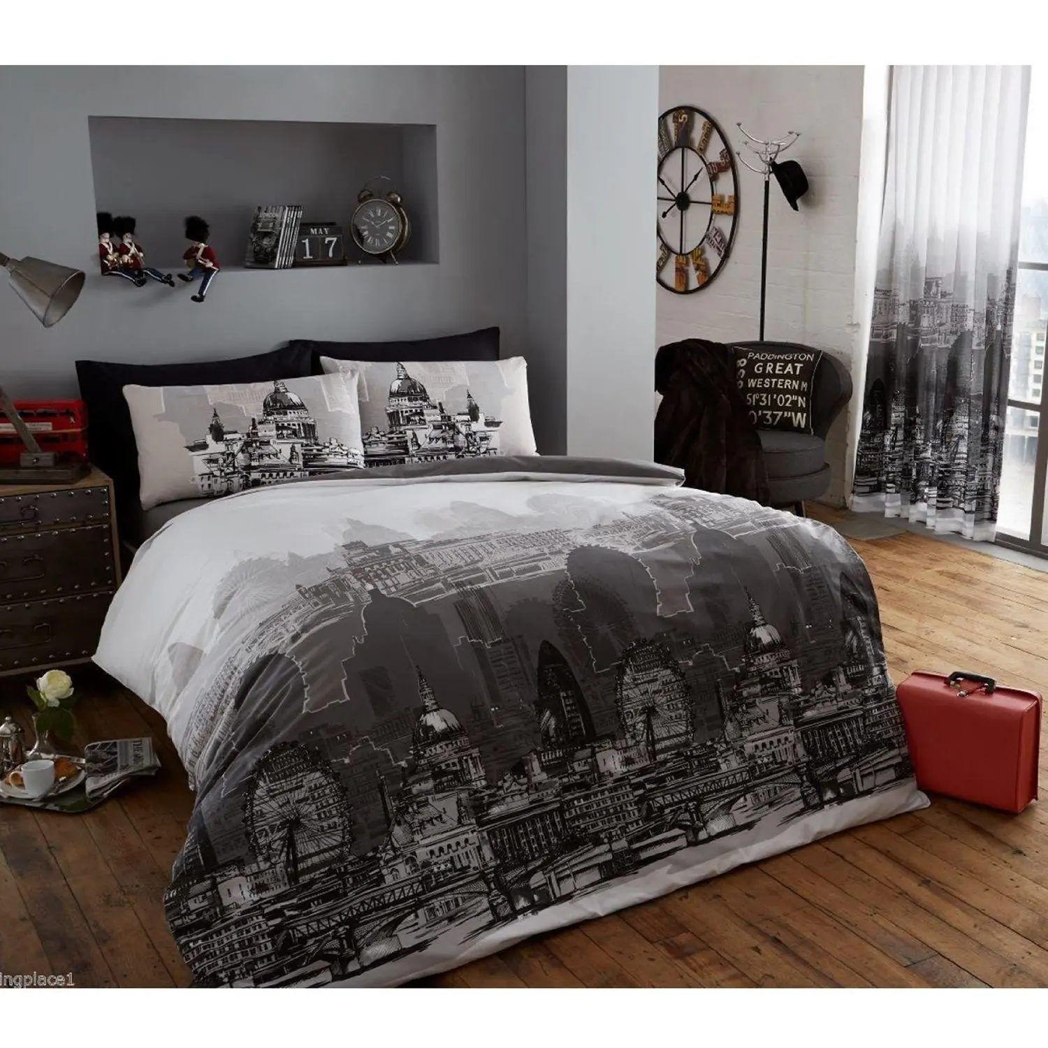 Buy City Scape Skyline King Size Comforter Cover Bed Linen Set In