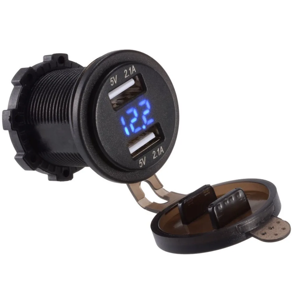 

4.2A Dual USB Charger Socket Waterproof Power Outlet LED Voltmeter, Black