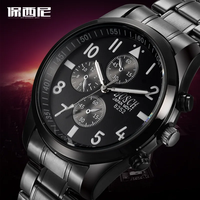 New BOSCK Brand Business font b Relogio b font Masculino Japan Movment Tungsten Steel Men Watch