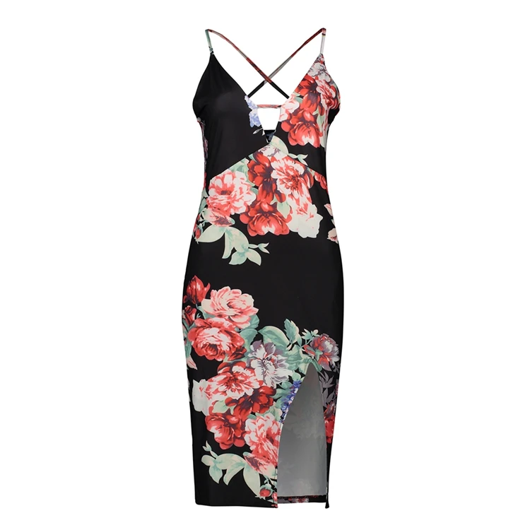 

20748 Wholesale Women Floral Prints Cheap Backless Bandage Sexy Dress, N/a