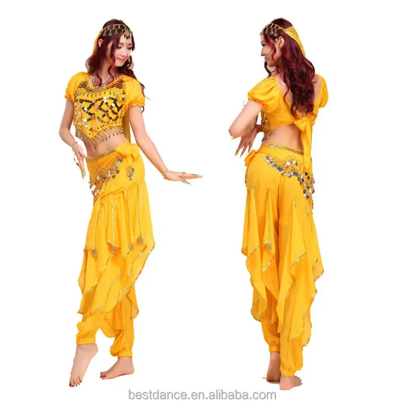 

Free Shipping Belly Dance Costume Set Beads Bells Top+Waves trouser+Sequin Belts, N/a