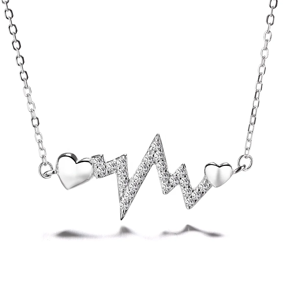 

Stylish Silver 925 Wavy Heart Necklace Heart Pendant Charm Lightning Woman Jewelry Necklace, As customer request