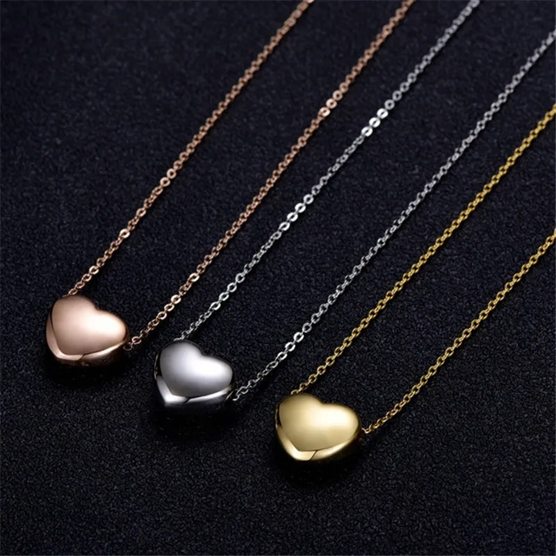 

Puffy Heart Pendant Stainless Steel Jewelry Women's Rose Gold Necklace, Sliver,gold,rose gold