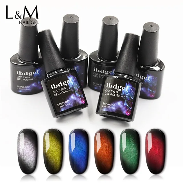 

ibdgel New Gem Effect China Crystal Color UV Gel Soak off Magnetic Gel Polish Cat Eye, 6 glaze colors for choice