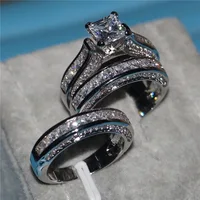 

Cubic Zirconia 3pcs/set Gold Silver New Model Wedding Ring Zircon Finger Rings Set Jewelry for Men Women