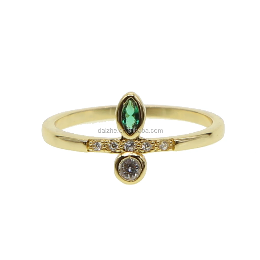 

Women tiny band gold rings with green cz paved finger stack rings