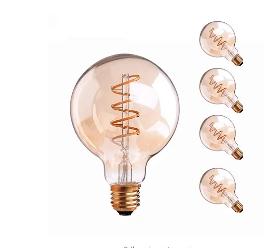 Dimmable Vintage 2200K E27 2W 4W Spiral Shape G80 G95 G125 decorative Globe Flexible Led Soft Filament Bulb