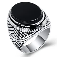 

Vintage Jewelry Stainless Steel Retro Ring Big Black Stone Men Ring