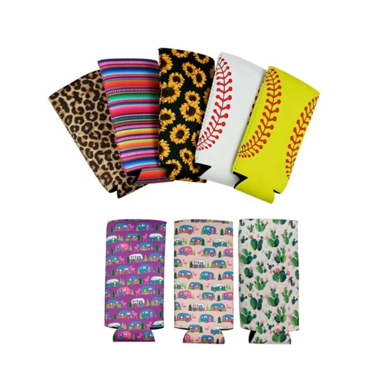

Sunflower Leopard&Serape Basebal Print Neoprene Cooler Beer Slim Cans Holder, #1-#10